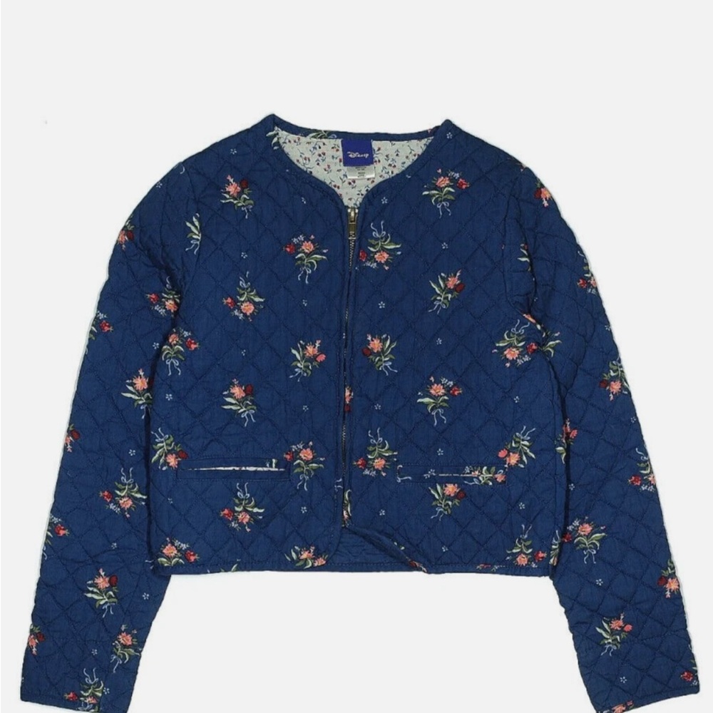 Disney Quilted Navy Floral Cropped Bomber Jacket- Belle inspired